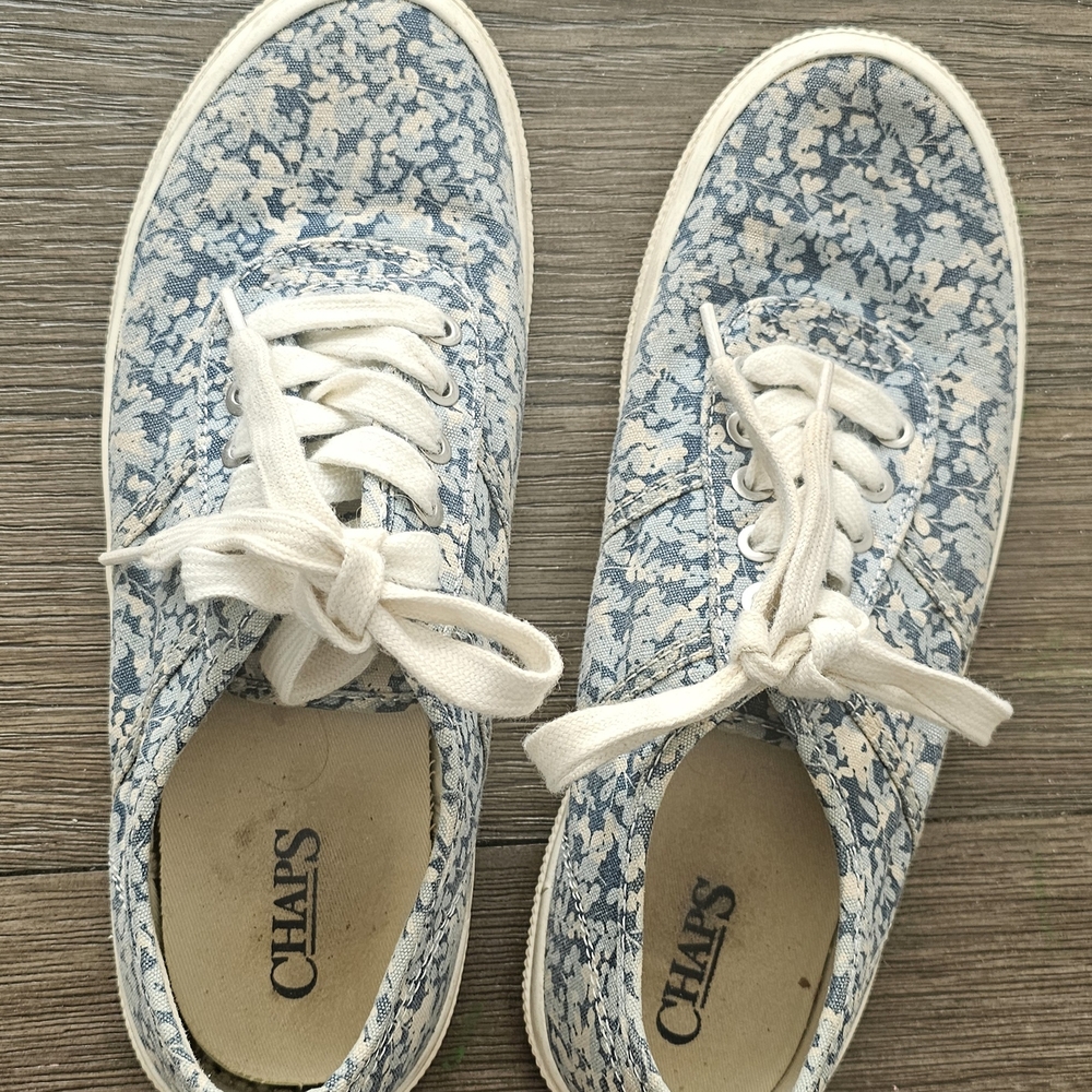 Chaps Women's Sneakers with Blue and White Floral Design